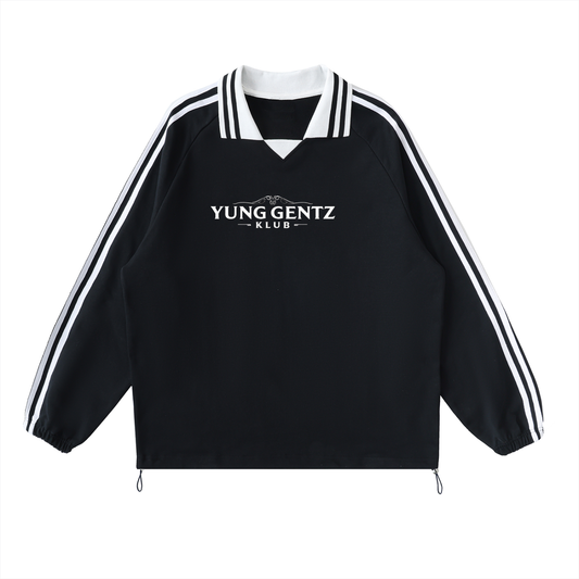 Contrast Striped Lapel Collar Sweatshirt